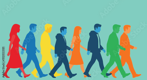Diverse business people walking together.