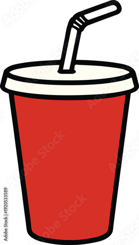 Disposable drink cup vector illustration with straw and lid representing fast food beverage takeaway and refreshment concept