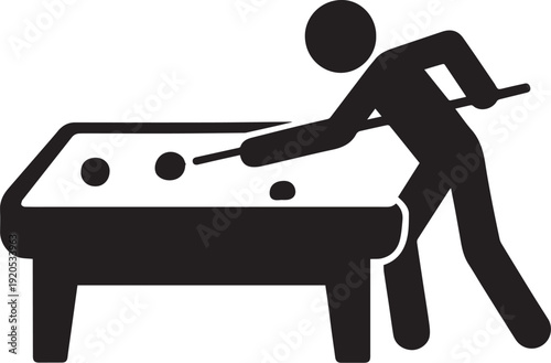Billiards player silhouette vector illustration with cue stick aiming at balls on pool table representing sport and leisure