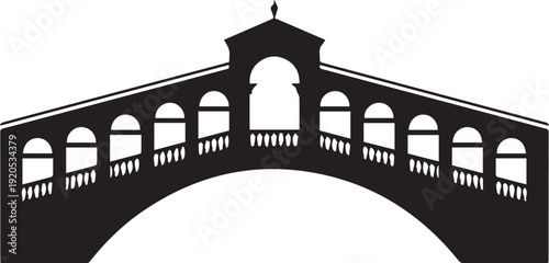 Venetian bridge silhouette vector illustration with arches and pavilion representing Italy culture architecture landmark and design concept