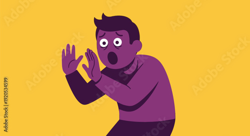 Terrified man shocked and frightened fearful person.