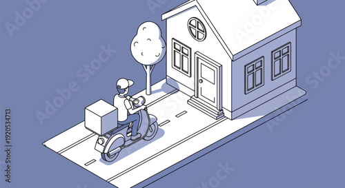 Delivery Man on Motorcycle to House.