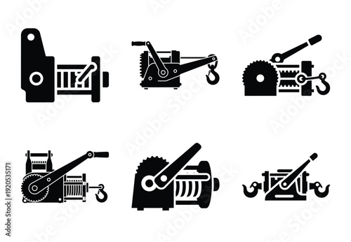 A set of  constriction tools and come along winch icons