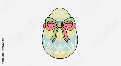 Decorated easter egg with pink and green bow on white background holiday symbol