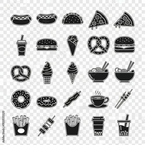 Food and drink icons on screen.