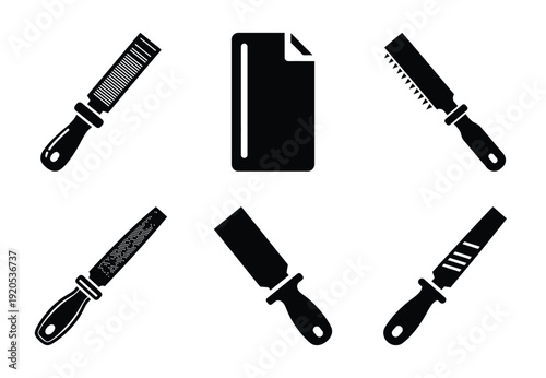 A set of  constriction tools and metal file icons