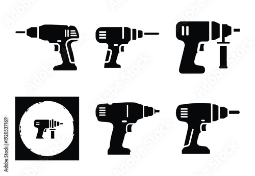 A set of  constriction tools and power drill icons
