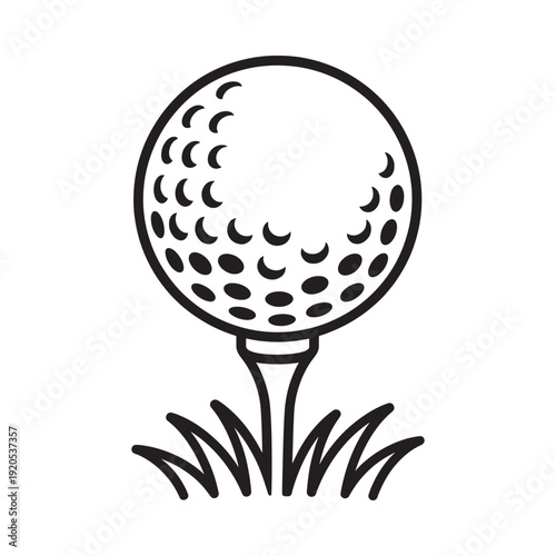 Simple black and white illustration of a golf ball on a tee