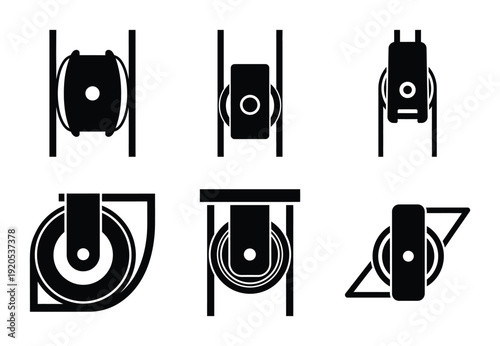 A set of  constriction tools and rope pulley icons