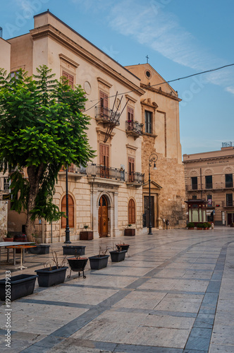 View of Alcamo City Hall and Main Square, Trapani, Sicily, Italy, Europe
