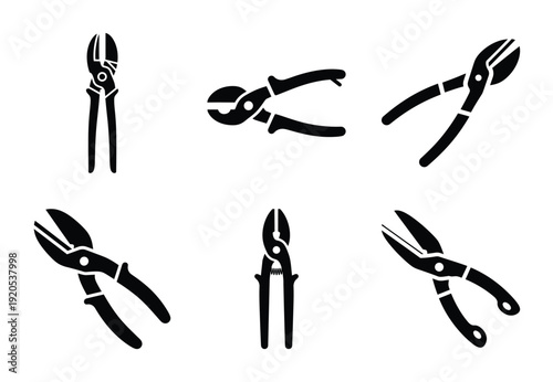 A set of  constriction tools and tin snips icons