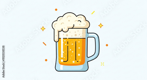 Frothy beer mug with sparkling foam and particles festive drinking concept