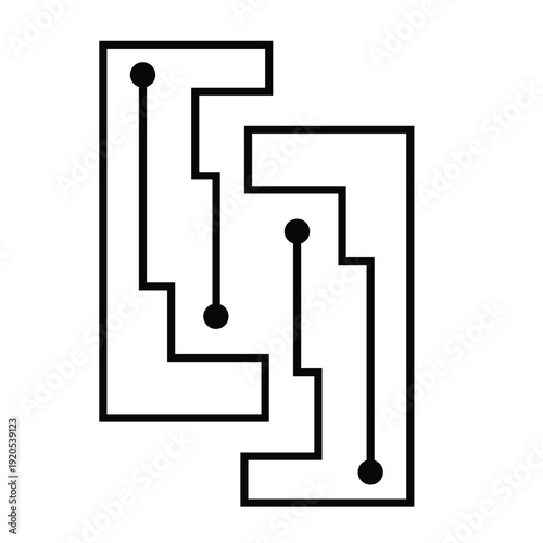 Abstract Geometric Maze with Angular Black Lines and Connected Nodes Representing Digital Circuits, Technology Networks and Logic Pathways 