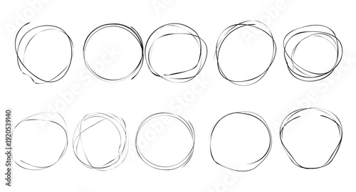 Collection of Six Hand Drawn Circular Sketches with Rough Pencil Outlines and Minimalist Geometric Shapes for Creative Design Projects 