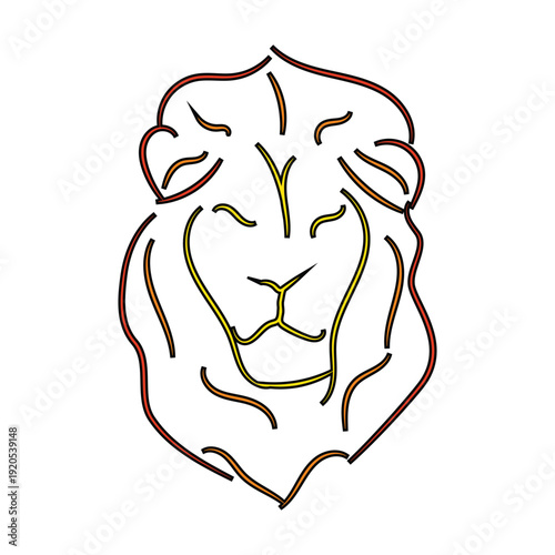 Minimalist Lion Head Line Art Illustration with Elegant Curved Outlines, Symmetrical Facial Features and Refined Wildlife Emblem Design 