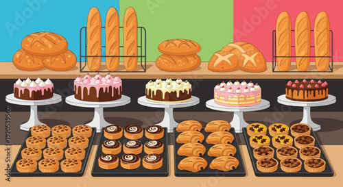 Delicious assortment of freshly baked bread and pastries on display