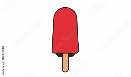 Bright red popsicle with wooden stick minimalist summer treat flat vector illustration