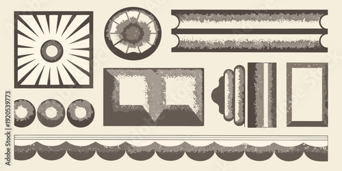 Vintage architectural elements and decorative motifs in brown tones