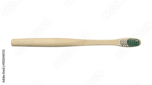 Eco-friendly bamboo toothbrush with natural wood handle and green bristles, promoting sustainable oral hygiene, isolated on a clean white background, emphasizing environmental responsibility