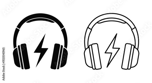 Two pairs of headphones with lightning bolt designs in black and white