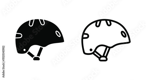 Two bicycle helmets shown in contrasting black and white outlines