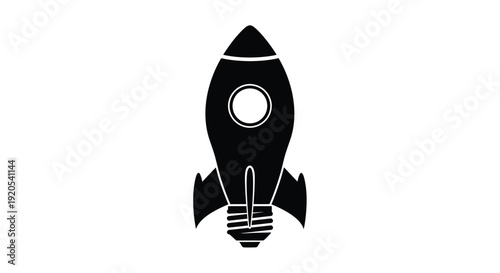 Simple black silhouette of a rocket ship against a white background