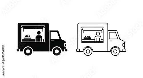 Two food truck icons one black one white with visible operators