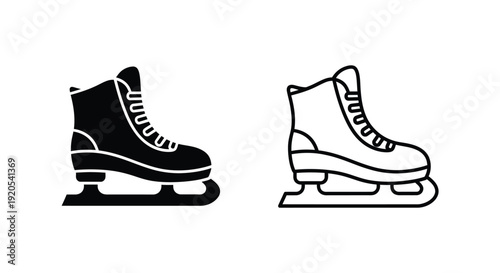 Two ice skates one black one white displayed in a simple graphic