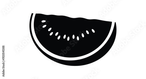 A simple black and white illustration of a watermelon slice