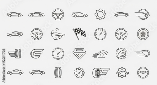 Collection of racing car icons and symbols.
