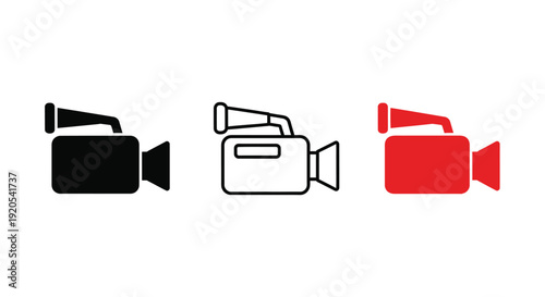 Three vintage film cameras in black white and red illustrations