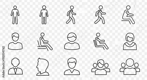 Collection of Simple Human Figure Icons Representing Different Poses.