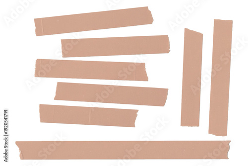 Adhesive tape pieces in line background, with cliping path.Set of masking tape strips isolated on white background.