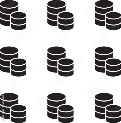 Database and server icon set, data storage and cloud computing vector silhouettes