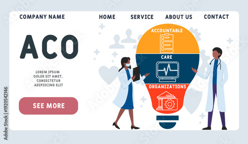 ACO - Accountable Care Organizations acronym, medical concept background. vector illustration concept with keywords and icons. lettering illustration with icons for web banner, flyer, landing page