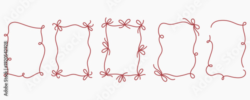 Hand-drawn frames with ribbon bow and vintage border. Cute doodle illustration for wedding cards, valentine invitations, birthday menus and romantic greeting designs. Vector illustrations