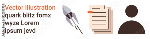 Technology, communication, business, personal data, innovation, startup concepts. A rocket, documents and user icon progress and connection. Technology and communication concept