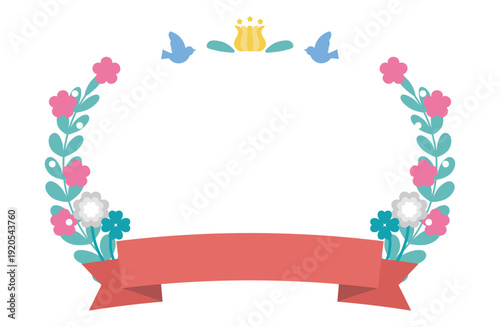 花束とリボンのかわいいイラストフレーム