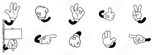 Vintage cartoon hands in gloves Cartoon Hand Gesture Set – Pointing, Thumbs Up and Finger Direction Icons