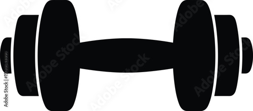 Black dumbbell silhouette vector icon, fitness weight equipment symbol, strength training and bodybuilding concept, gym illustration isolated