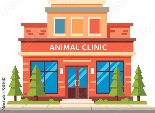 Colorful illustration of animal clinic building.