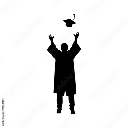 Black silhouette of a graduate tossing a cap in celebration.