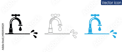 Modern faucet icons in various colors and styles for design projects