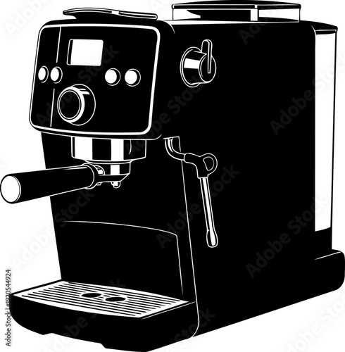 Automatic espresso machine with portafilter handle silhouette