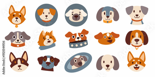 Colorful cartoon illustrations of various adorable dog breeds in a grid