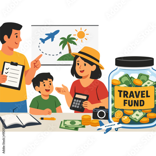 Family planning vacation with travel fund savings.