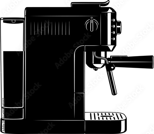 Home espresso coffee machine silhouette with portafilter and water reservoir