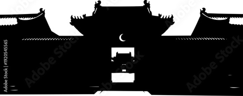 Imperial chinese palace gate shadow with a crescent moon symbol