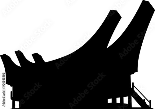 Indonesian tongkonan house silhouette with boat shaped roof