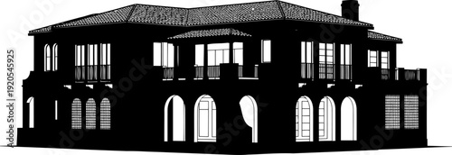 Mediterranean luxury villa silhouette showing arched windows and a multi-level terrace design
